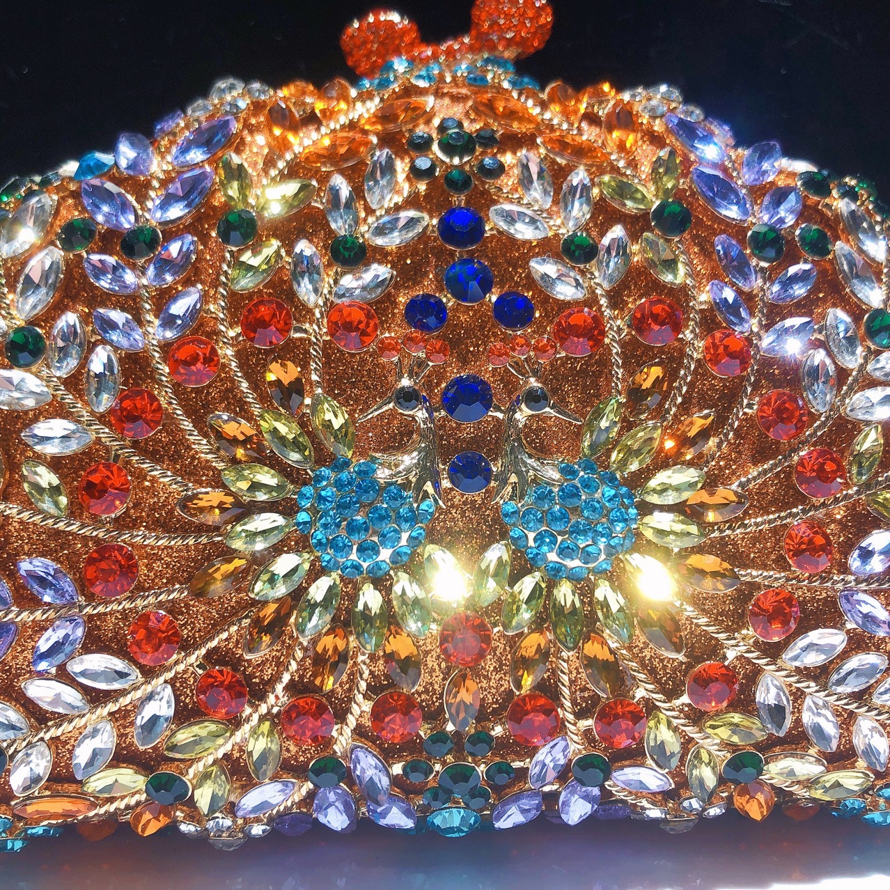 Túi cầm tay Peacock đính kim cương dạ hội — Màu cam chi tiết 1