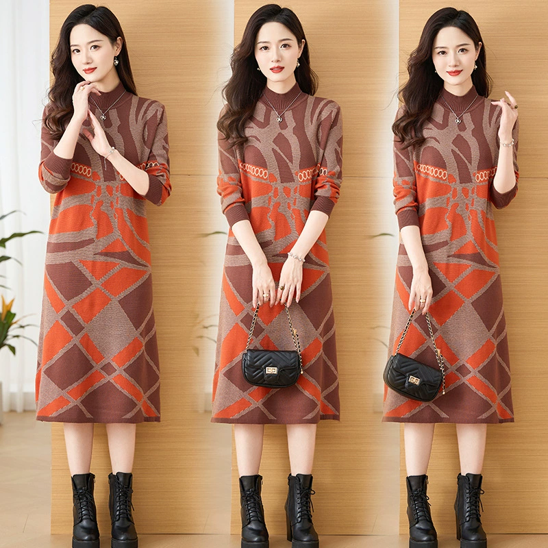 Платье для женщин 2024, осень и зима, новый стиль, элегантное внутреннее пальто, нижняя юбка, свободная юбка в корейском стиле, трендовая юбка, уменьшающая возраст