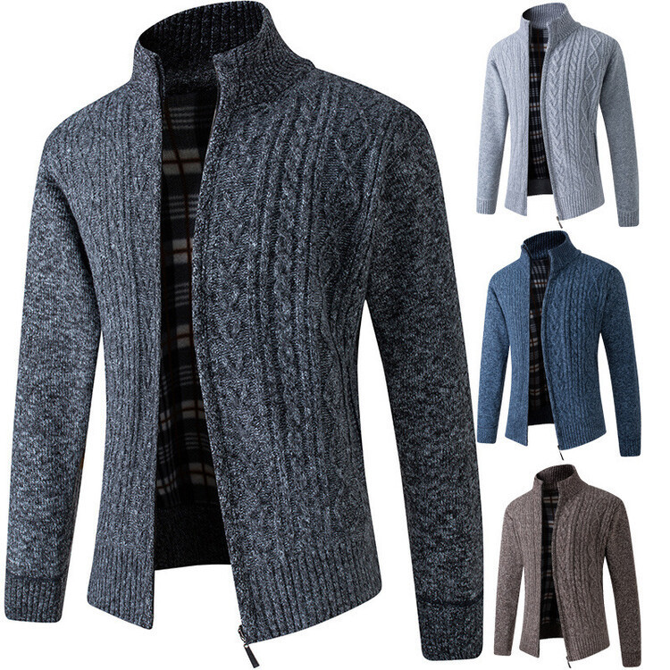 Slim Jacquard Amazon Men's Thickened Sweater Stand Collar Thickened Sweater Cardigan Long-Sleeved Casual Cross-Border Sweater