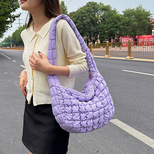 2024 New Pleated Cloud Bag Large Leisure Down Cotton Jacket Women's Bag Versatile Fashion Shoulder Cross-Body Dumpling Bag