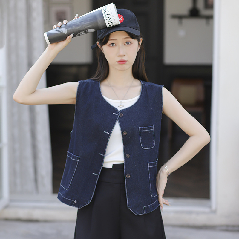 Wholesale Export of New Design Hong Kong Style Korean Retro Denim Tops, Loose Slimming Jackets, and Vests