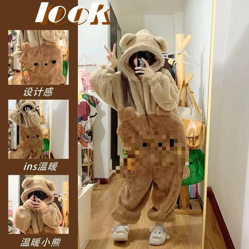 2025年秋冬新作 Jiyikawa コーラルベルベット厚みのあるパジャマ カップルホーム服は屋外でも着用可能 混合バッチ|undefined