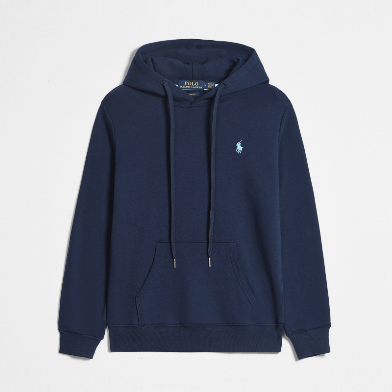 Navy blue and white label for pullover