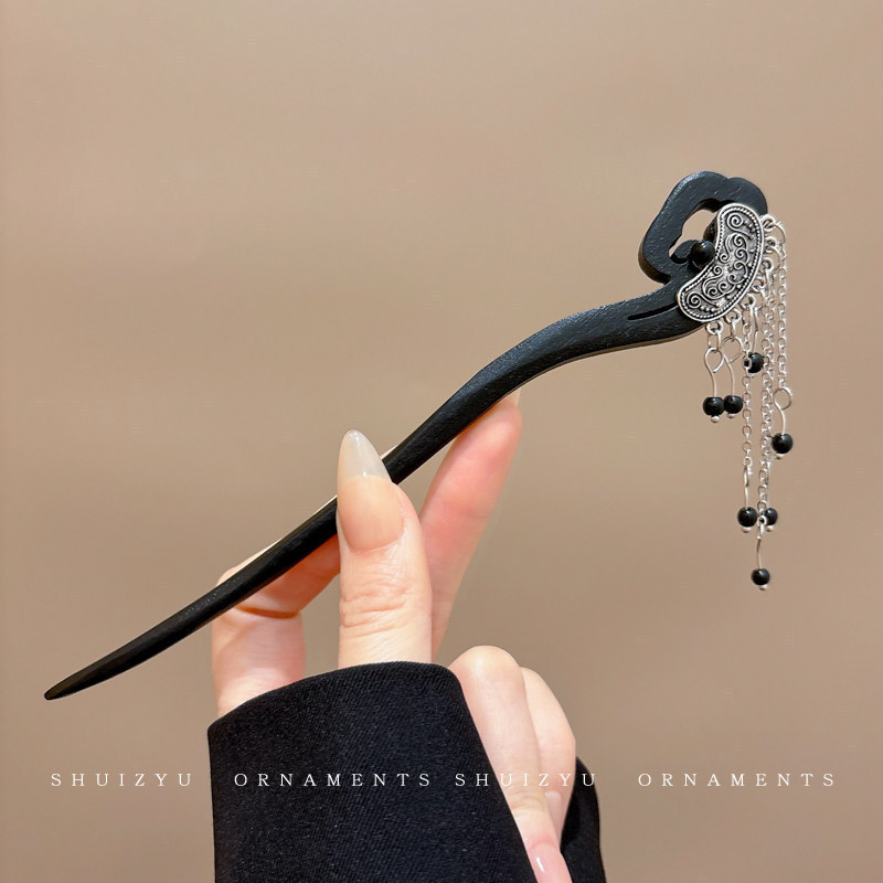 73 # Xiangyun broche de cabello de perlas negras 17cm