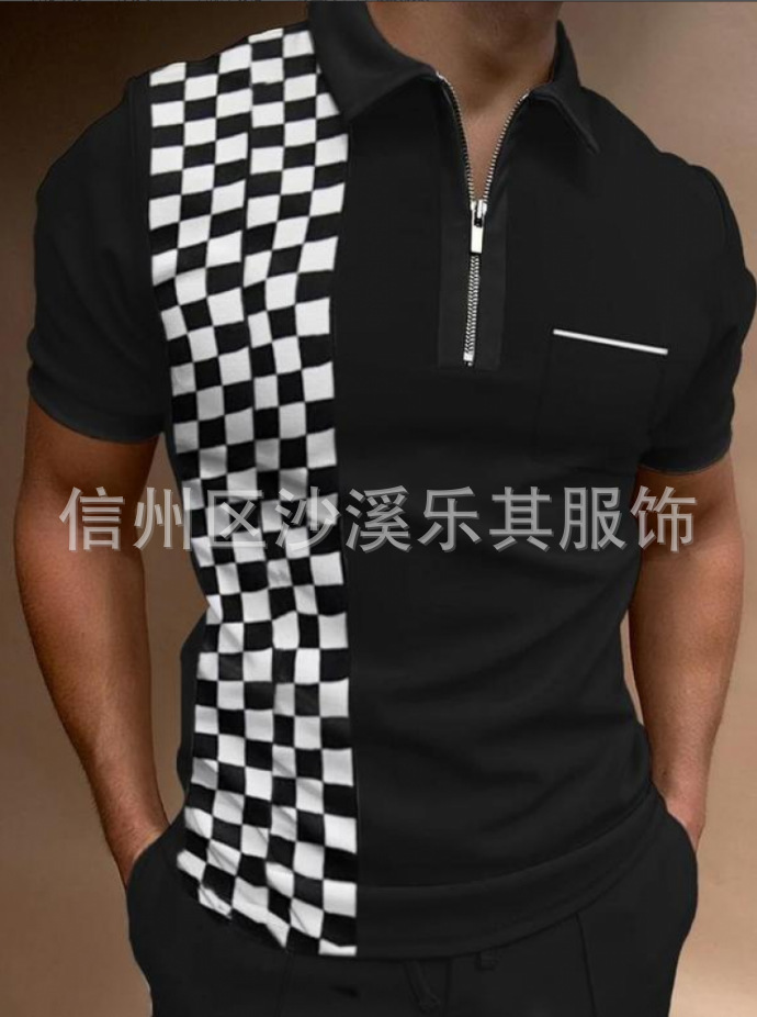 2023 Moda europea y americana Moda juvenil Camiseta de verano con cremallera de polo para hombre Soporte para pedir una pieza