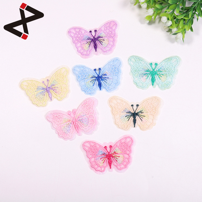 电脑绣花标半成品发夹配件 DIY主流百搭涤纶单层刺绣蝴蝶装饰布贴