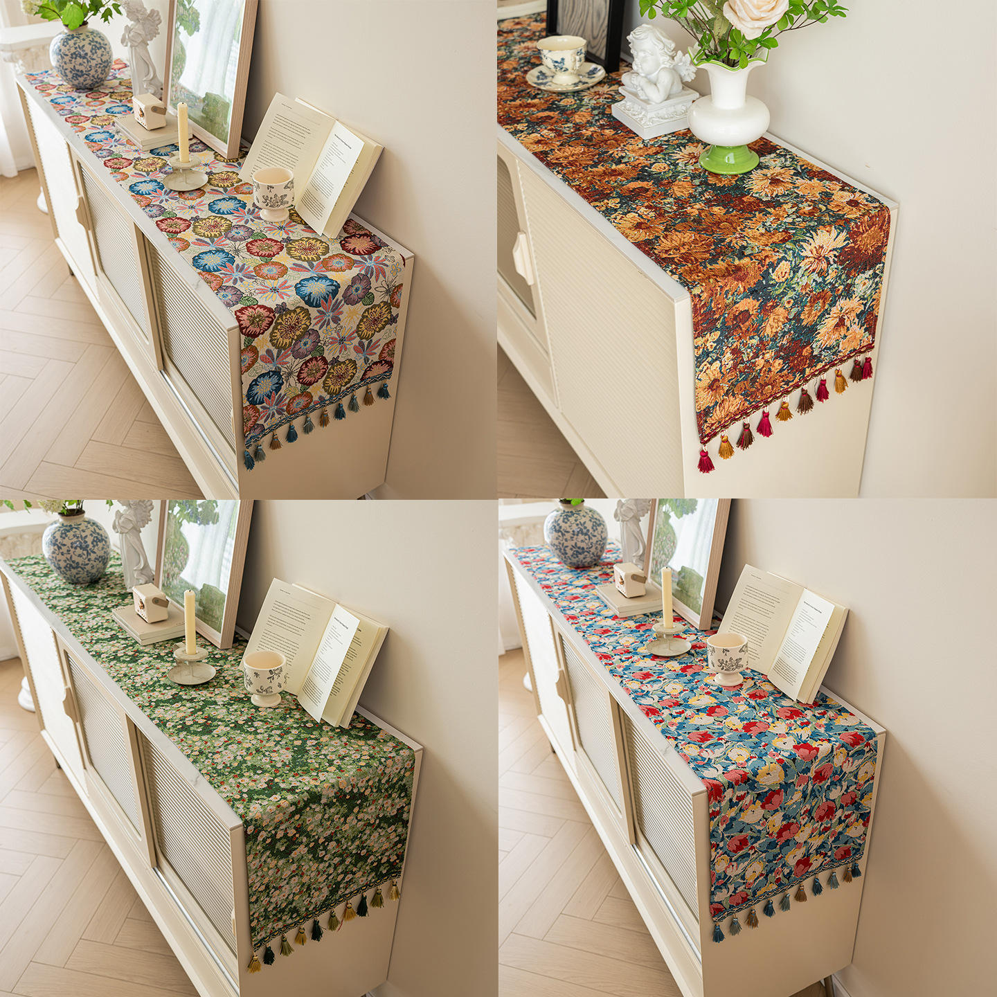 Cotton and Linen Floral Retro Table Flag Ethnic Style Rectangular Table Cloth Decorative Tablecloth Tv Cabinet Bedside Flag