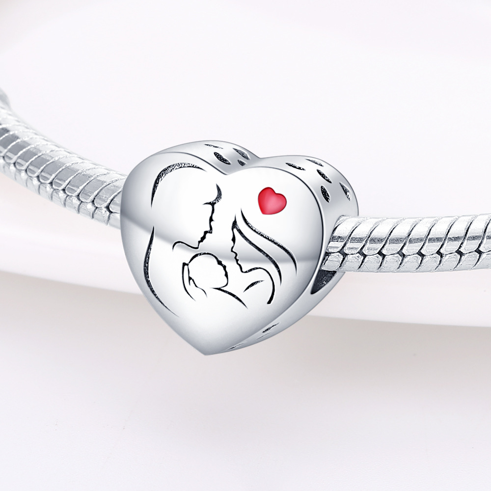 Wholesale European And American Amazon Hot Silver Plated Mother's Day Heart-Shaped Blessing Pendant Birthday Gift Diy Ornament Accessories display picture 26