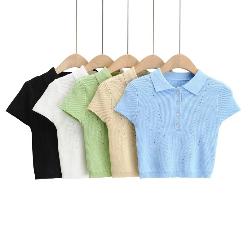 new polo collar knitted short-sleeved T-shirt  NSAC37401