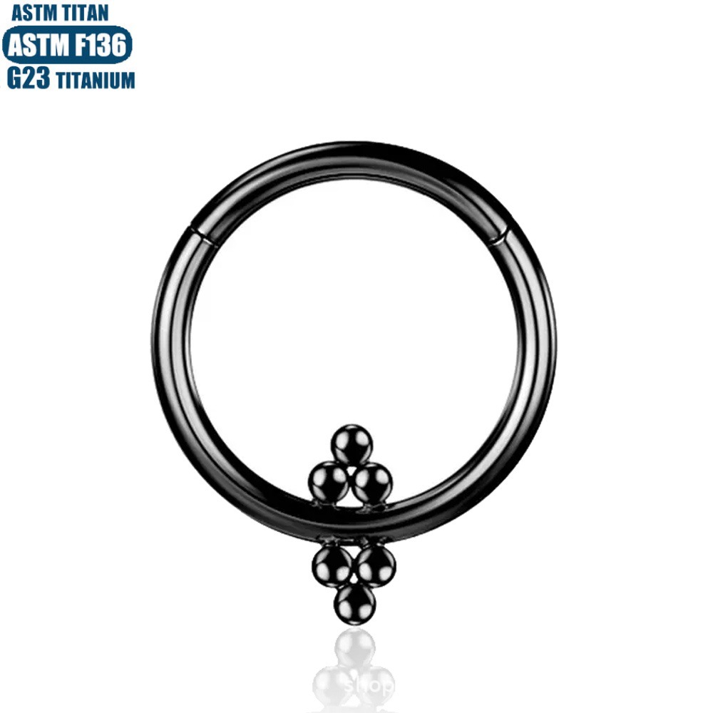 F136 Titanium Perforated Nose Ring with Inner Bead Cluster, Nasal Septum Jewelry, Seamless Zircon Earrings detail image 9