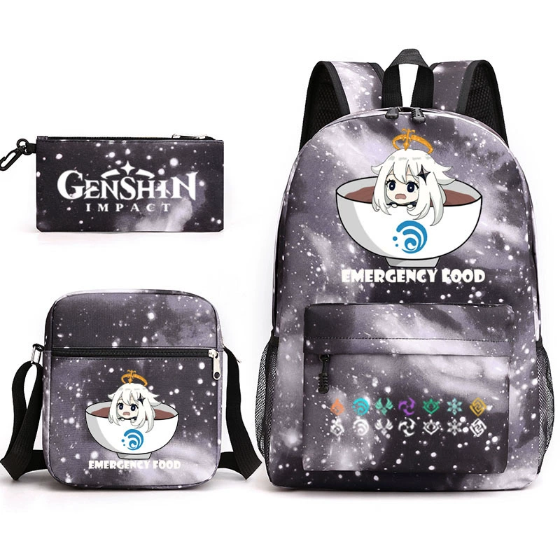 Backpack set (Genshin) 3‑piece — backpack, one‑shoulder bag, pencil case, assorted colors