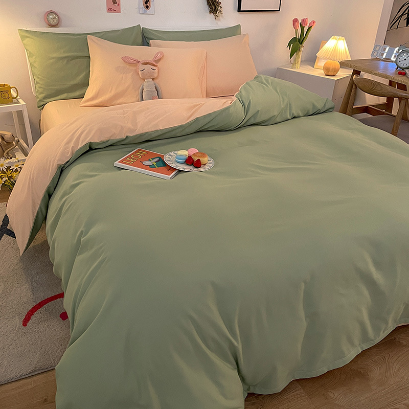 Solid Color Brushed Cotton Bedding Four-Piece Bed Sheet Wholesale Pillowcase Duvet Cover Plain Three-Piece Set Reactive_voghion.com