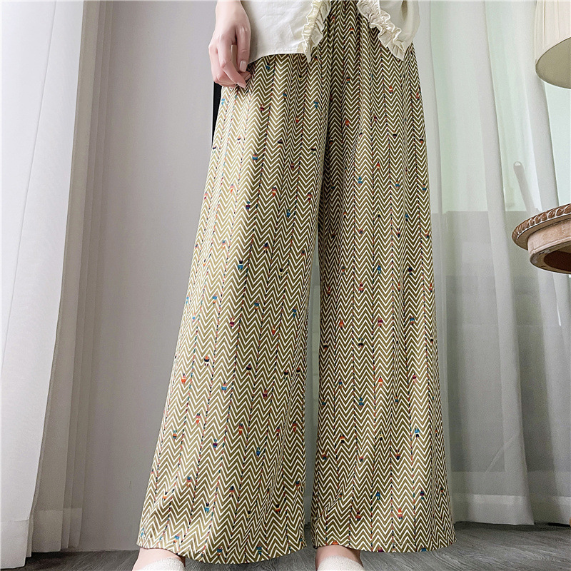 Pantalones de pijama de seda de algodón para mujer Pantalones de pierna ancha casuales impresos de dibujos animados delgados de verano las mujeres embarazadas pueden usar pantalones de comercio exterior pantalones de una sola capa