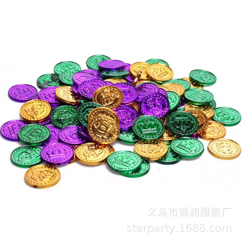 Cross-Border Party Supplies New Mardi Gras Carnival Coin Electroplated Three-Color Gold Coin Whole Bag Holiday