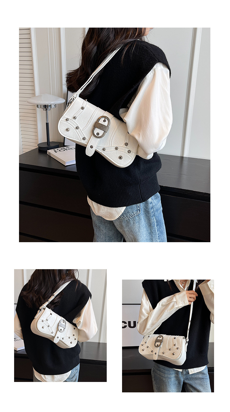 Women's Medium Pu Leather Solid Color Streetwear Rivet Lock Clasp Underarm Bag display picture 2