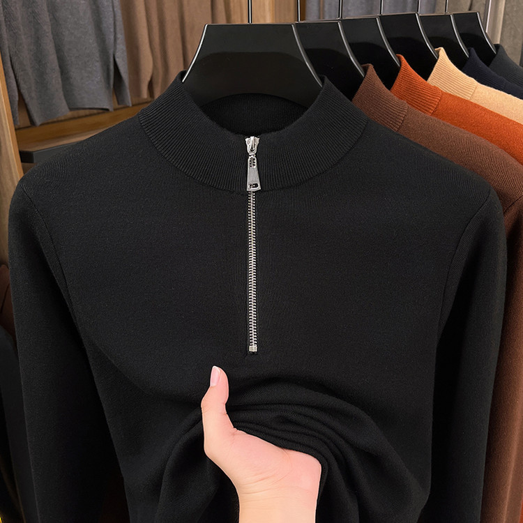 Mainly Recommended Men's Half-High Collar Zip-Up Sweater, Long-Sleeve Knitwear for Autumn and Winter, Casual Men's Base Layer