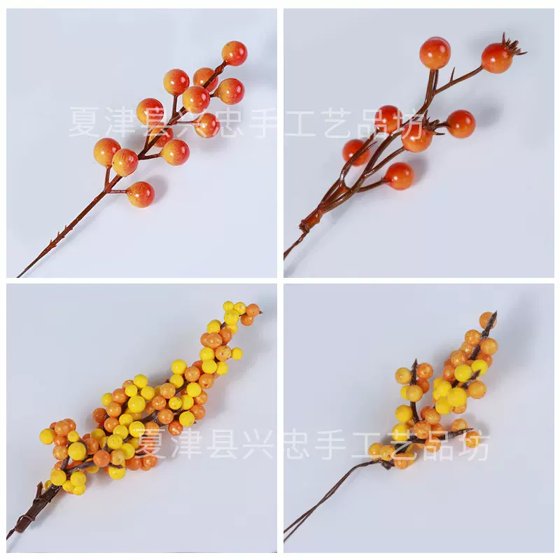 跨境仿真冬青果发财果春节红果仿真花装饰红浆果假花装饰道具配件