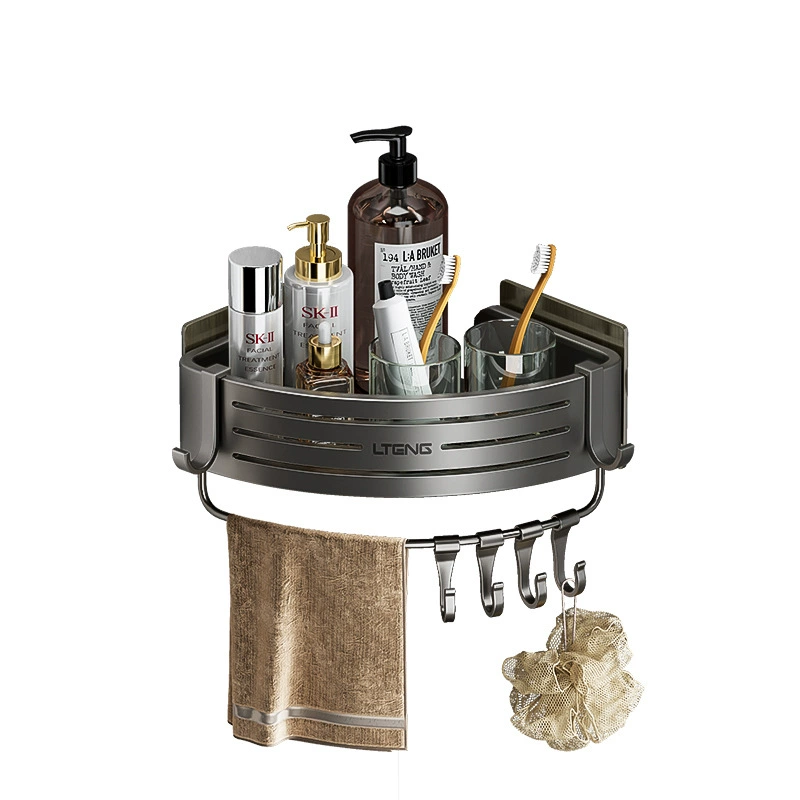 Bathroom without punching triangular storage rack bathroom corner rack wash basin storage rack space aluminum basket rack light luxury