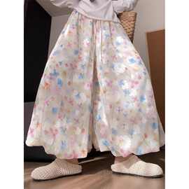 碎花花苞裙裤女夏季高腰垂感显瘦a字半身裙小个子冰丝休闲阔腿裤
