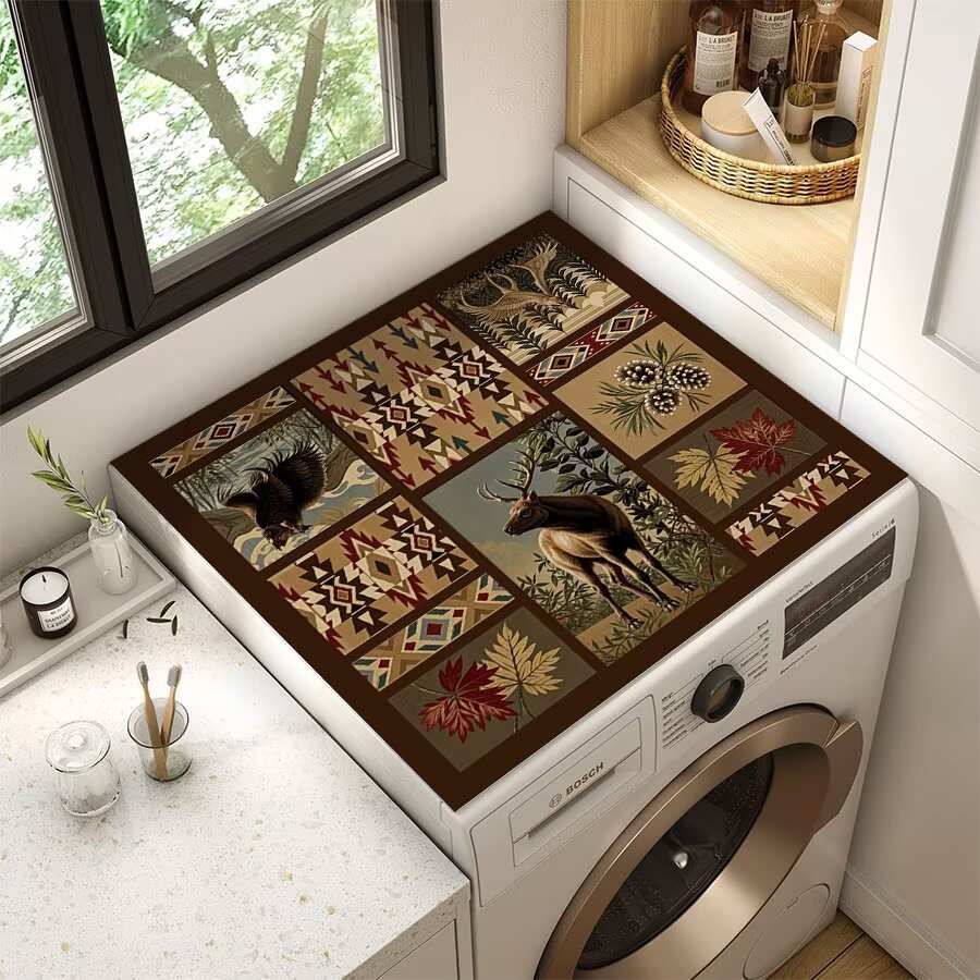 跨境复古风格软硅藻泥洗衣机垫顶垫床头柜微波炉盖垫家用防尘耐脏