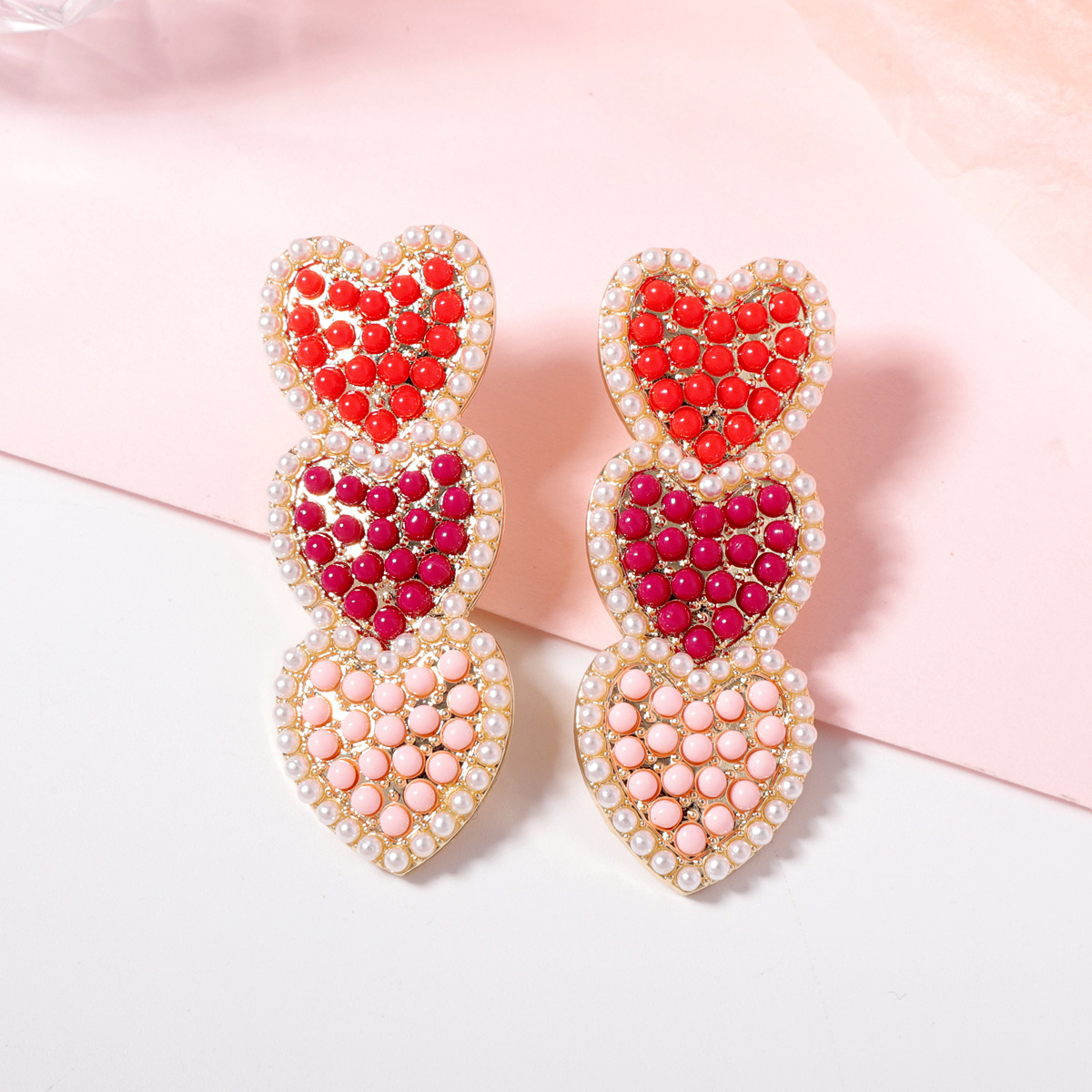 Zinc alloy Material 1 Pair Lady Heart Shape Zinc Alloy Rhinestones Seed Bead Ear Studs