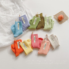 2024新品兒童襪子春夏薄款純色雙針男女童寶寶糖果色學生中筒棉襪