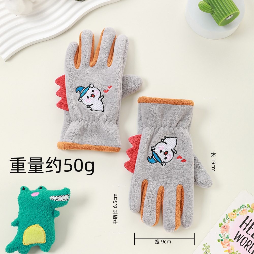 Guantes de invierno para niños con guantes de terciopelo de dibujos animados al aire libre para montar a favor de la piel, guantes de terciopelo de grano para niños y niñas.