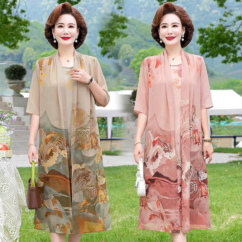 Mother's 2024 Summer New Cheongsam dress 40-year-old 50 Middle-aged Women's Loose plus size New Chinese Skirt