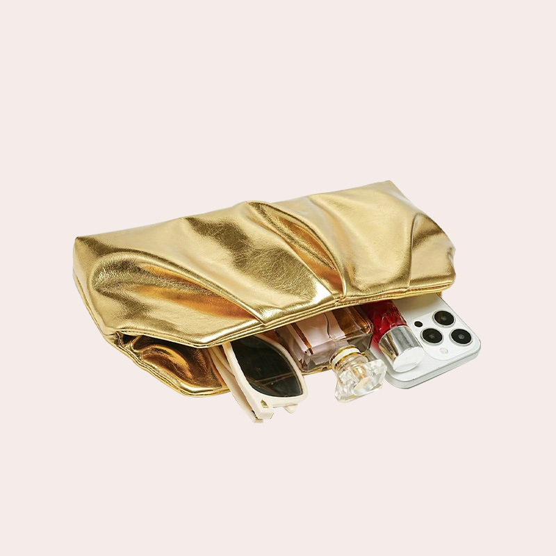 新しい金箔プリーツクラウドクロスボディバッグファッショントレンド磁気バックルチェーンショルダーバッグ PU 大容量バッグ女性のための|undefined