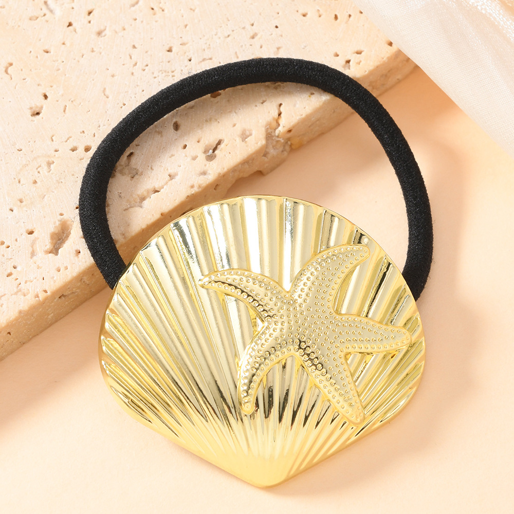 2025 nuevo diseño, personalidad, estrella de mar de metal, anillo para el cabello de concha, todo fósforo, cuerda para el cabello de viento frío, cuerda para el cabello de temperamento retro