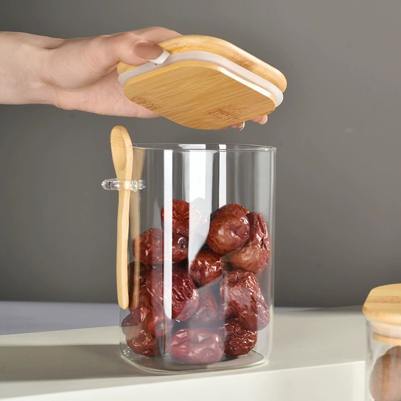 厨房调料罐玻璃带盖储物咖啡收纳密封罐大容量调料瓶木勺调味瓶