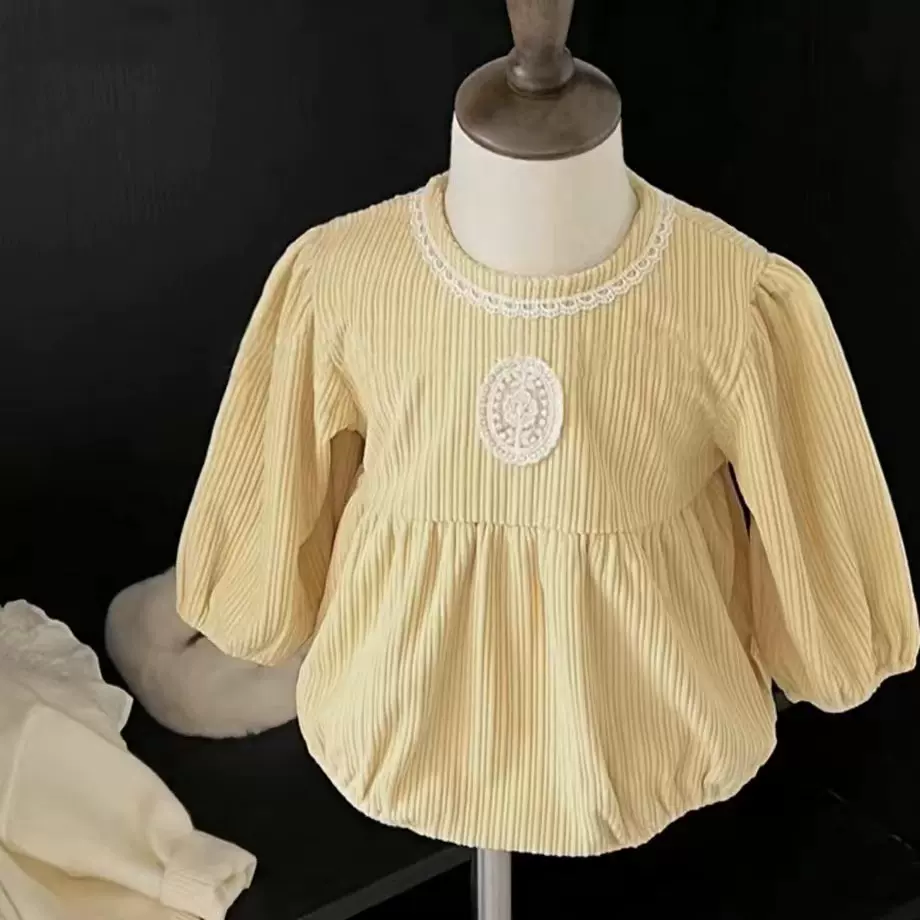 新款宝宝双层加绒连身衣女宝花边包屁衣女婴儿长袖双层绒爬服