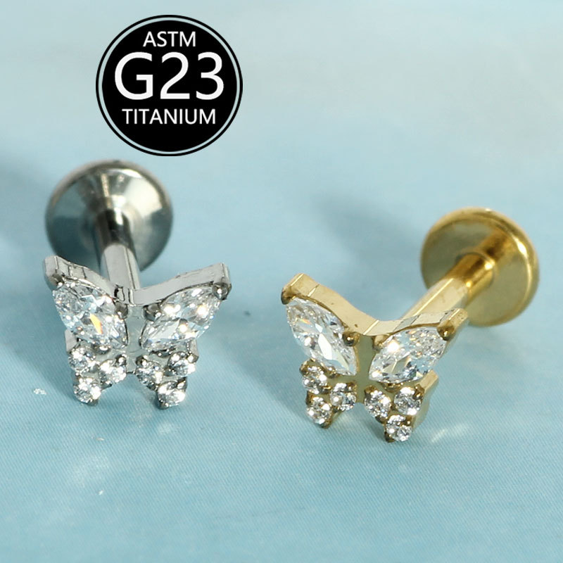 16G labret stud size and finish detail