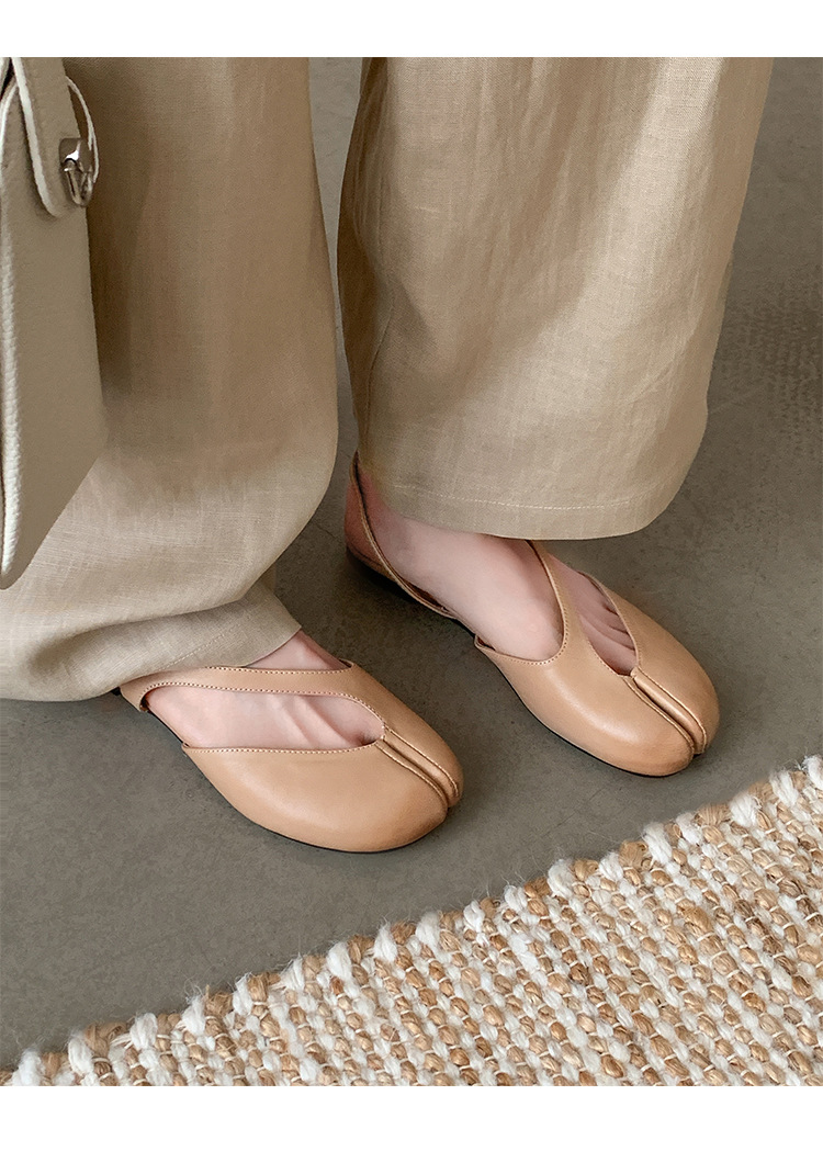 Sandal nữ da trâu chia ngón chân mũi trùm đế bệt — Đỏ (cao 1cm) chi tiết 28