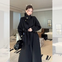 高级感双面羊绒大衣女中长款2024新款赫本风冬季加厚黑色毛呢外套