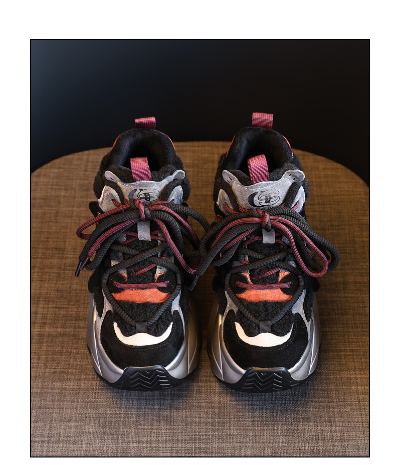 Giày sneaker nữ đế dày độn cao lót nhung mùa đông — Màu đen chi tiết 22
