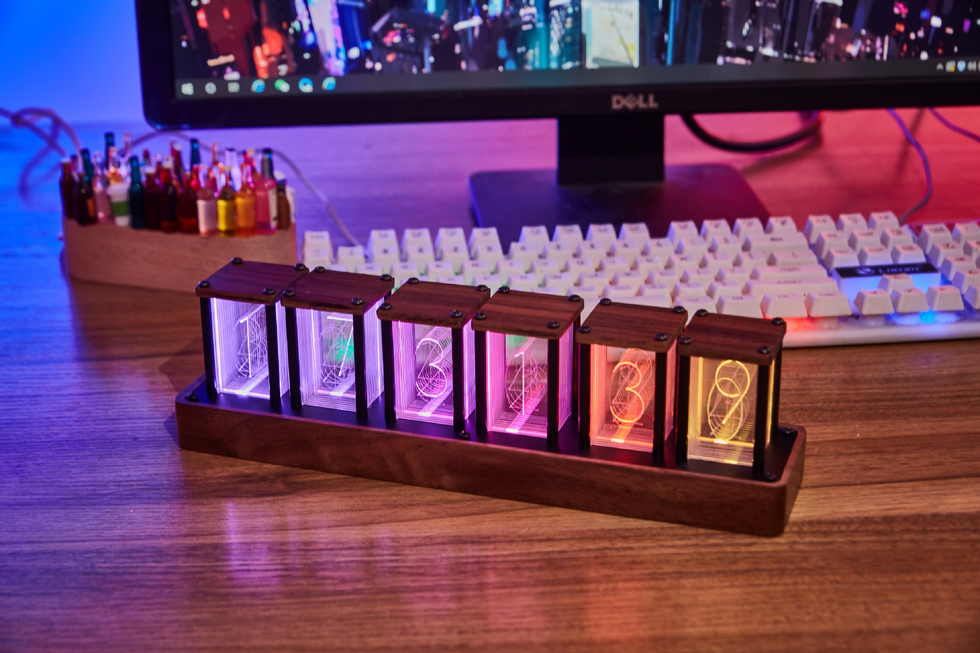 RGB辉光钟拟辉光管时钟DIY led数字闹钟定时器胡桃木跨境新品-阿里巴巴