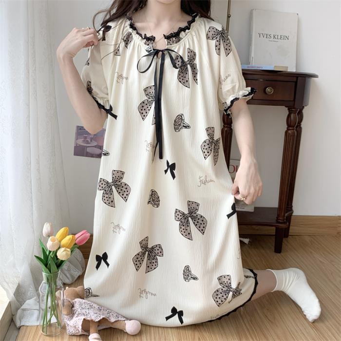 Verano 2023 Pijamas Mujer de manga corta burbuja arruga estudiante lindo ropa exterior suelta ropa de hogar camisón Mujer Princesa estilo