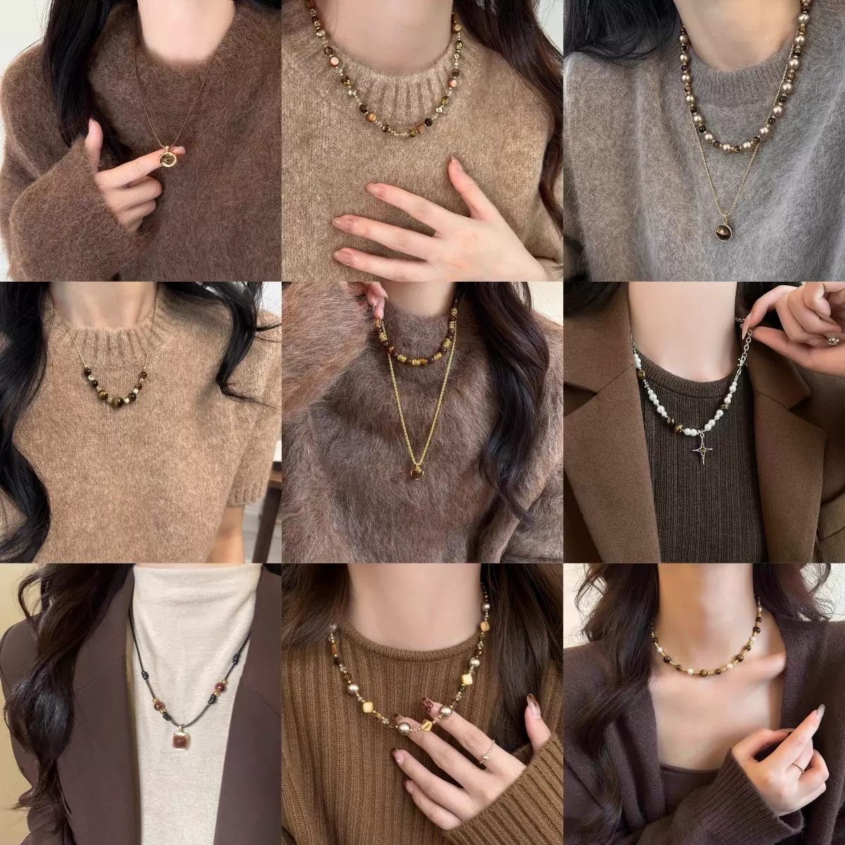 极简风银色水滴吊坠项链女秋冬气质长款毛衣链轻奢高级感挂脖配饰