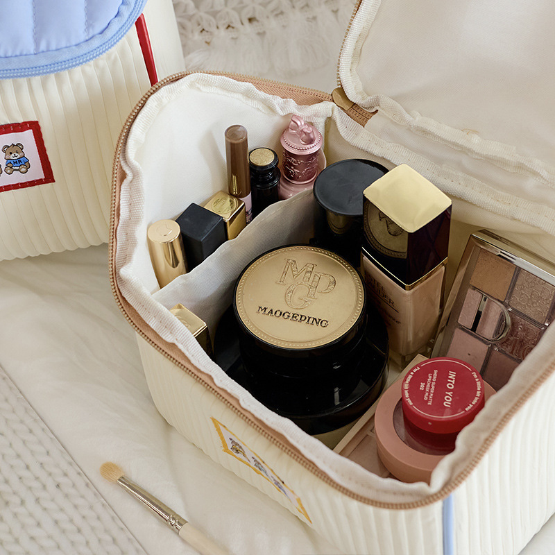 Color de dopamina encantador cartón de dibujos animados casa bolsa de maquillaje portátil bolsa de almacenamiento bolsa de casa portátil bolsa de lavado de gran capacidad