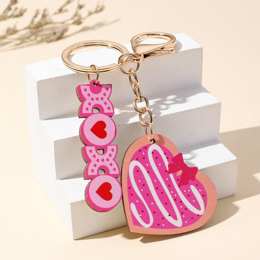 Letter, Heart Shape Pattern Classic Style Commute Letter Heart Shape Wood Valentine'S Day Unisex Bag Pendant Keychain