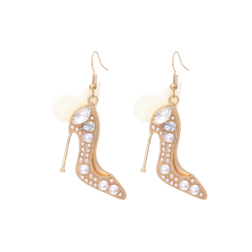 Alloy Material 1 Pair Casual Sweet High Heel Net Yarn Alloy Rhinestones Drop Earrings