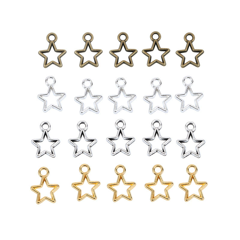 Оптовая продажа звездные звезды полые пятиконечные звезды подвески DIY сплавы ювелирные аксессуары 10x13.5x1 мм