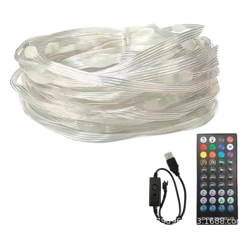 Cadena de luz de cable de cuero inteligente transfronteriza al aire libre impermeable de tres hilos LED Luz de cadena Aplicación Control Remoto color luz de cadena de control de voz al por mayor luz