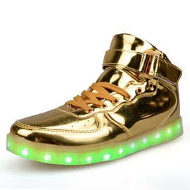 厂家批发 时尚高帮七彩灯鞋LED发光鞋 男女usb充电灯鞋 一件代发