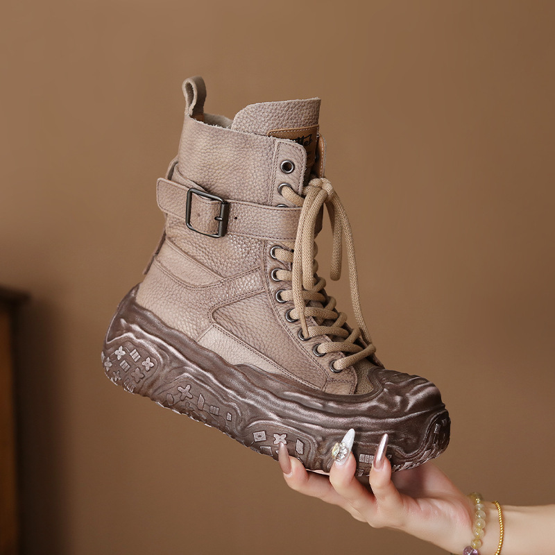 Niche Designer Top-Layer Cowhide Wasteland Style Thick-Soled Martin Boots for Women 2025 Winter New Single Boots Retro Boots