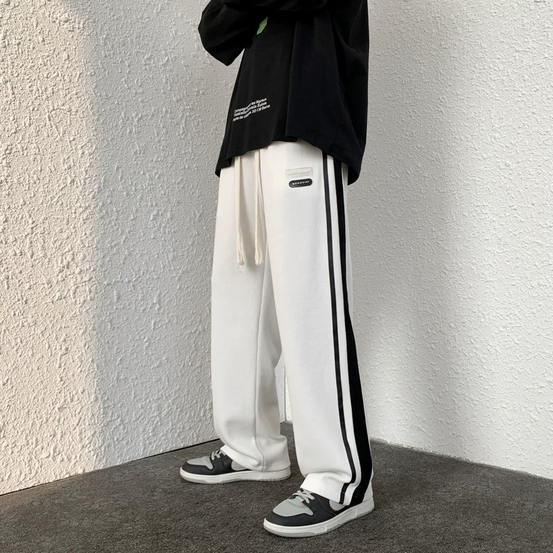 Повседневные брюки мужские осенние новые модные брендовые свободные спортивные штаны в гонконгском стиле в полоску мужские прямые широкие спортивные длинные брюки