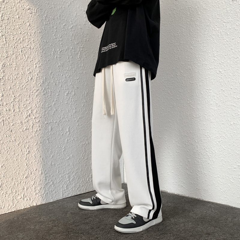 Casual Pants Men's Autumn New Hong Kong Style Trendy Brand Striped Loose Sweatpants Men's Straight Leg Wide Leg Sports Long Pants