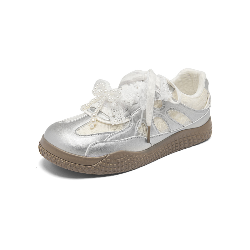 Augu Shi Deng plata zapatos de entrenamiento de mujeres 2025 nuevo estilo de ballet de otoño zapatos de skate casuales zapatos deportivos con suela gruesa