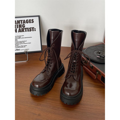 Black Lace-Up British-Style Chunky Sole Martin Boots for Women, 2023 Summer Collection – Versatile Retro Motorcycle Short Boot with Thick Heel